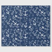 Nautical Navy Blue Anchor Pattern Cadeaupapier (Vlak)