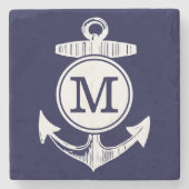 Nautical Navy Blue Anchor Pattern Stenen Onderzetter (Voorkant)