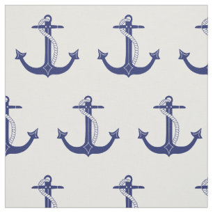 Nautical Navy Blue Anchor Pattern Stof