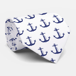 Nautical Navy Blue Anchor Pattern Stropdas