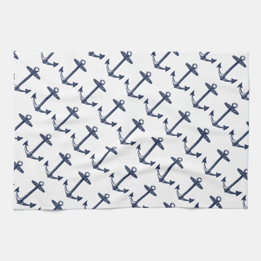 Nautical Navy Blue Anchor Pattern Theedoek (Horizontaal)