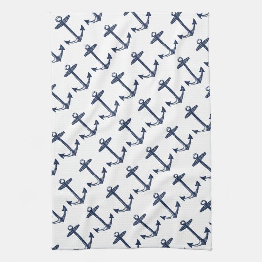 Nautical Navy Blue Anchor Pattern Theedoek (Verticaal)
