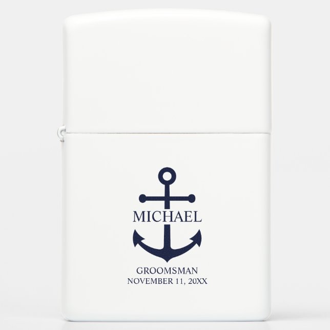 Nautical Navy Blue Anchor Personalized Groomsmen (Voorkant)