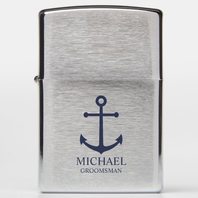 Nautical Navy Blue Anchor Personalized Groomsmen (Voorkant)