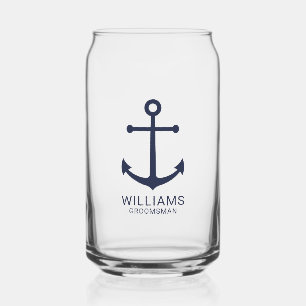 Nautical Navy Blue Anchor Personalized Groomsmen Blikvorm Glas