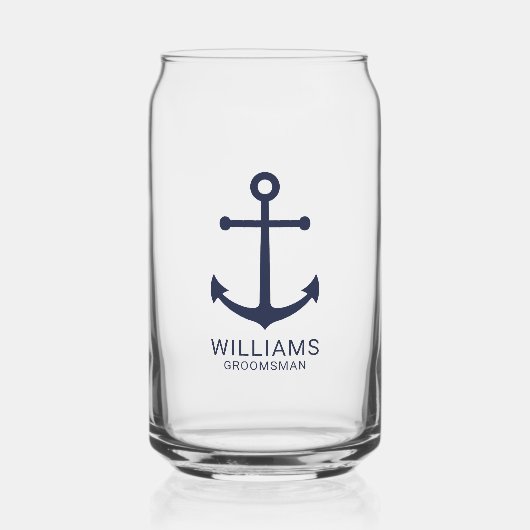 Nautical Navy Blue Anchor Personalized Groomsmen Blikvorm Glas (Voorkant)