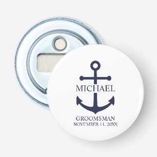 Nautical Navy Blue Anchor Personalized Groomsmen Button Flesopener