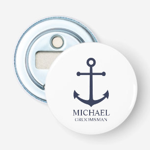 Nautical Navy Blue Anchor Personalized Groomsmen Button Flesopener