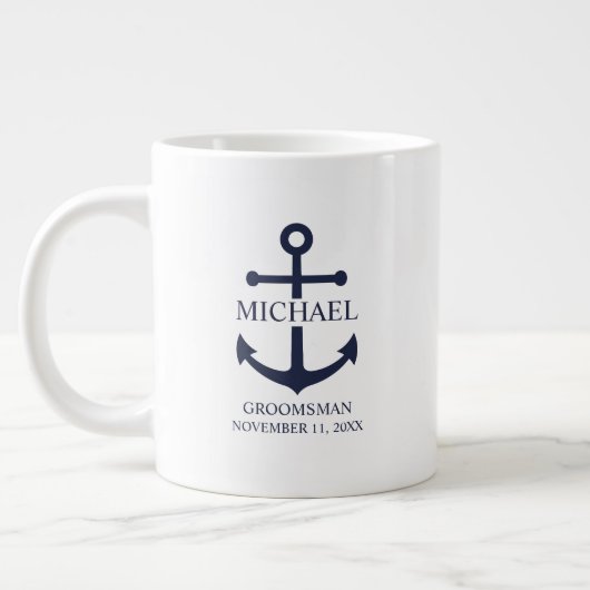 Nautical Navy Blue Anchor Personalized Groomsmen Extra Grote Beker (Links)