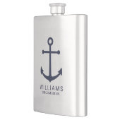 Nautical Navy Blue Anchor Personalized Groomsmen Flacon (Links)