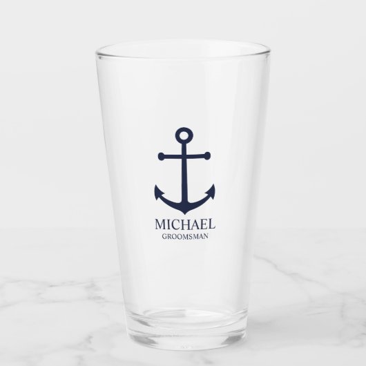 Nautical Navy Blue Anchor Personalized Groomsmen Glas (Voorkant)