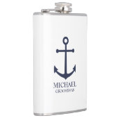 Nautical Navy Blue Anchor Personalized Groomsmen Heupfles (Rechts)