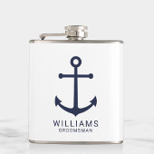 Nautical Navy Blue Anchor Personalized Groomsmen Heupfles
