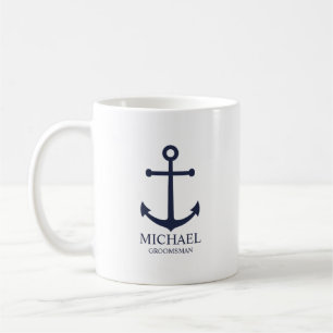 Nautical Navy Blue Anchor Personalized Groomsmen Koffiemok