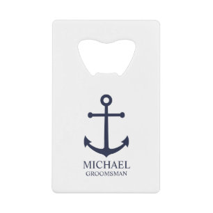 Nautical Navy Blue Anchor Personalized Groomsmen Kredietkaart Flessenopener