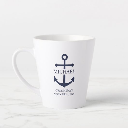 Nautical Navy Blue Anchor Personalized Groomsmen Latte Mok (Links)