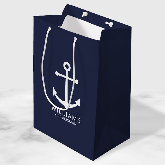 Nautical Navy Blue Anchor Personalized Groomsmen Medium Cadeauzakje