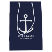 Nautical Navy Blue Anchor Personalized Groomsmen Medium Cadeauzakje (Voorkant)