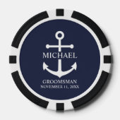 Nautical Navy Blue Anchor Personalized Groomsmen Poker Chips (Voorkant)