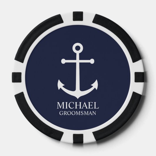 Nautical Navy Blue Anchor Personalized Groomsmen Poker Chips (Voorkant)