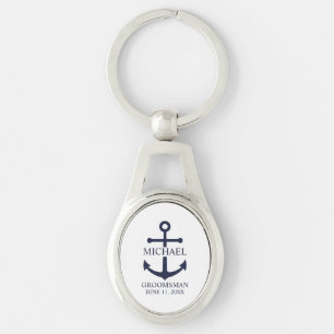 Nautical Navy Blue Anchor Personalized Groomsmen Sleutelhanger