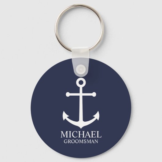 Nautical Navy Blue Anchor Personalized Groomsmen Sleutelhanger (Voorkant)
