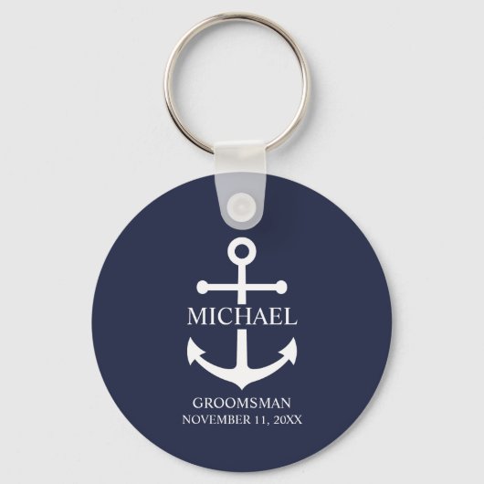 Nautical Navy Blue Anchor Personalized Groomsmen Sleutelhanger (Voorkant)