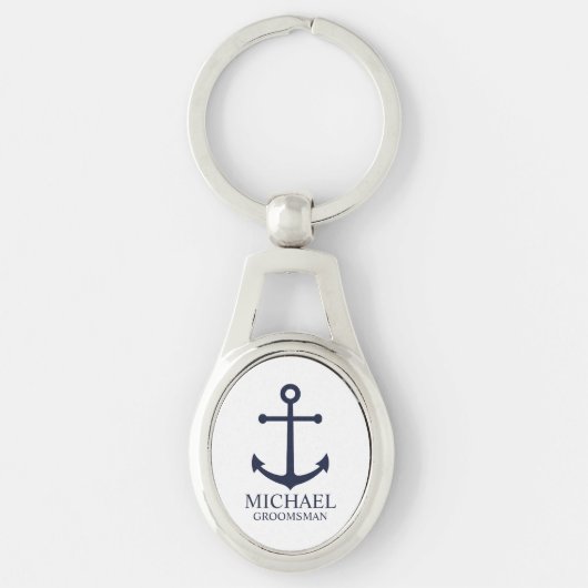 Nautical Navy Blue Anchor Personalized Groomsmen Sleutelhanger (Voorkant)