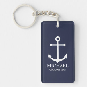 Nautical Navy Blue Anchor Personalized Groomsmen Sleutelhanger