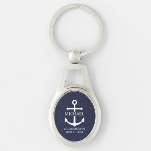 Nautical Navy Blue Anchor Personalized Groomsmen Sleutelhanger