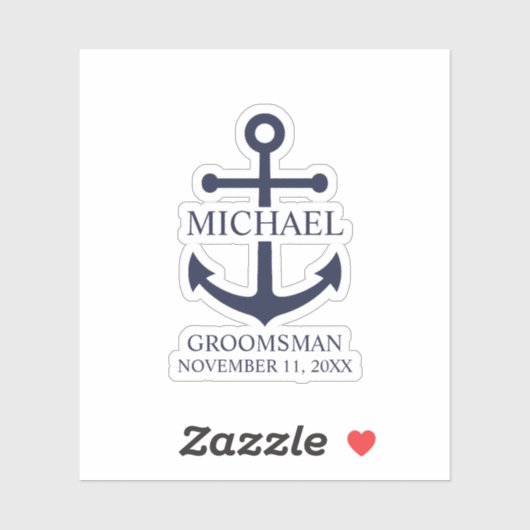 Nautical Navy Blue Anchor Personalized Groomsmen Sticker (Vel)