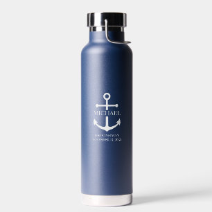 Nautical Navy Blue Anchor Personalized Groomsmen Waterfles
