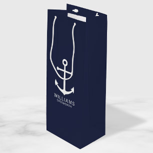 Nautical Navy Blue Anchor Personalized Groomsmen Wijn Cadeautas