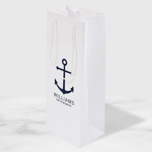 Nautical Navy Blue Anchor Personalized Groomsmen Wijn Cadeautas
