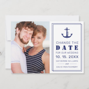 Nautical Navy Blue Anchor Photo Wijzig de datum Save The Date