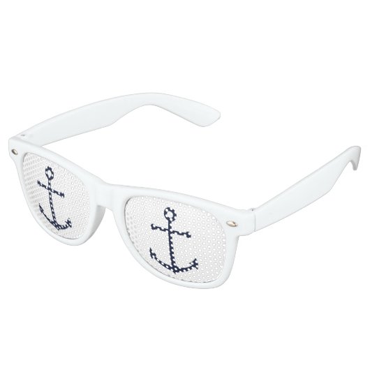 Nautical Navy Blue Anchor Retro Zonnebril (Gekanteld)