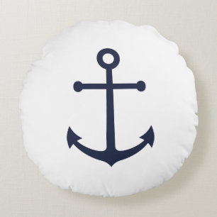 Nautical Navy Blue Anchor Rond Kussen