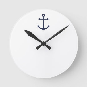 Nautical Navy Blue Anchor Ronde Klok