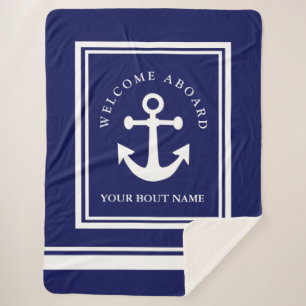 Nautical Navy Blue Anchor Sherpa Blanket Deken