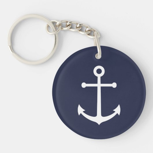 Nautical Navy Blue Anchor Sleutelhanger (Voorkant)