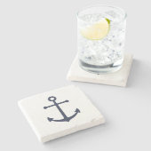 Nautical Navy Blue Anchor Stenen Onderzetter (Zijkant)