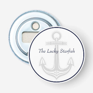 Nautical Navy Blue Anchor strand house Monogram Button Flesopener
