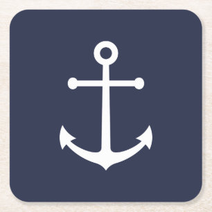 Nautical Navy Blue Anchor Vierkante Kartonnen Onderzetter