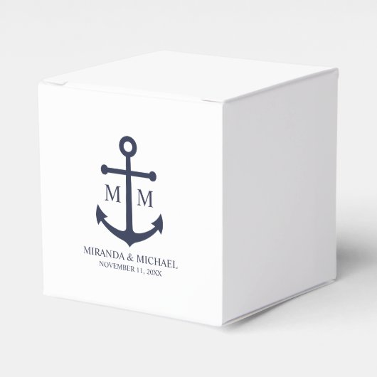 Nautical Navy Blue Anchor Wedding Bedankdoosjes (Voorkant Zijde)