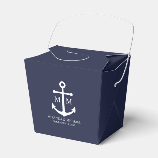 Nautical Navy Blue Anchor Wedding Bedankdoosjes (Voorkant Zijde)