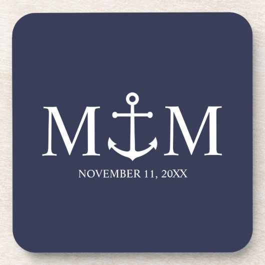 Nautical Navy Blue Anchor Wedding Bier Onderzetter (Voorkant)