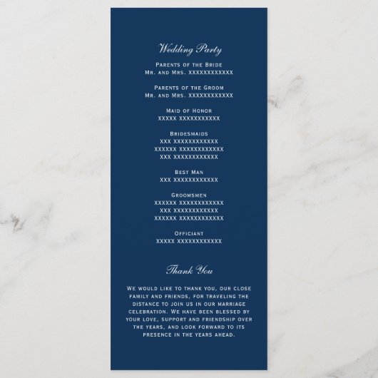 Nautical Navy Blue Anchor Wedding Ceremony Programma (Achterkant)