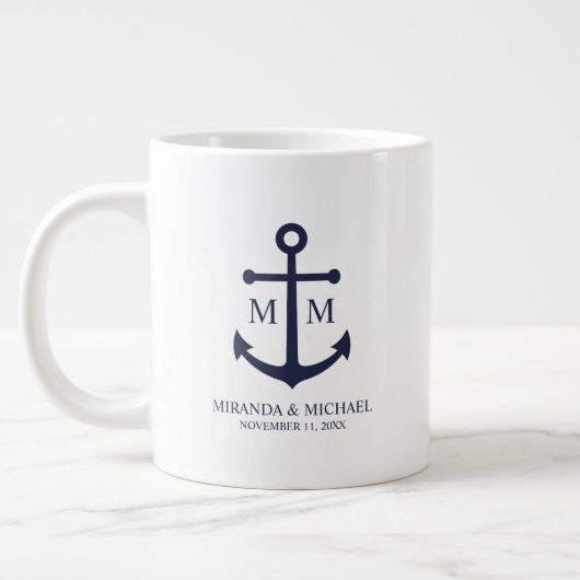 Nautical Navy Blue Anchor Wedding Extra Grote Beker (Links)
