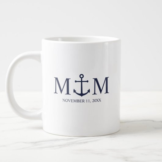 Nautical Navy Blue Anchor Wedding Extra Grote Beker (Links)
