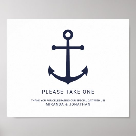 Nautical Navy Blue Anchor Wedding Favors Sign Poster (Voorkant)